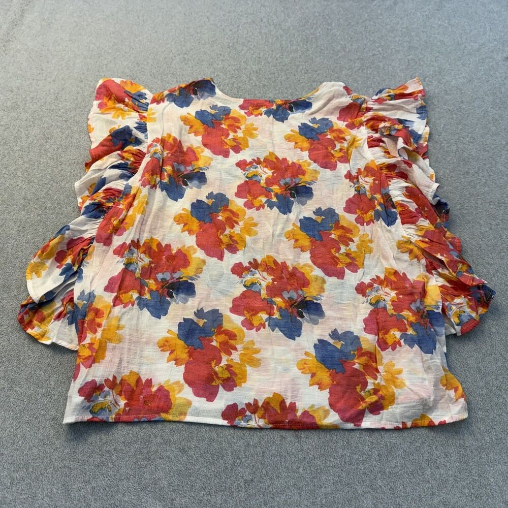 Zac Rachel Shirt Women's 2X Colorful Floral Ruffle Sleeves Vacation Light Weight